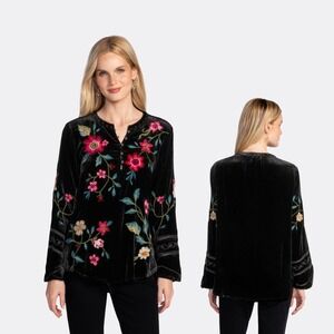 Johnny Was Velvet Estate Blouse Floral Embroidered Black NWT Size M $350 Sold Ou